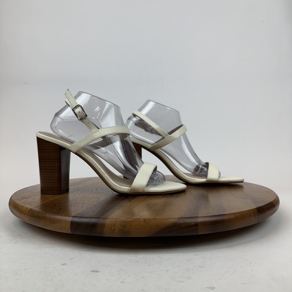New Womens BP Lula White Faux Leather Slingback Block Heels Sandals Size 11 M